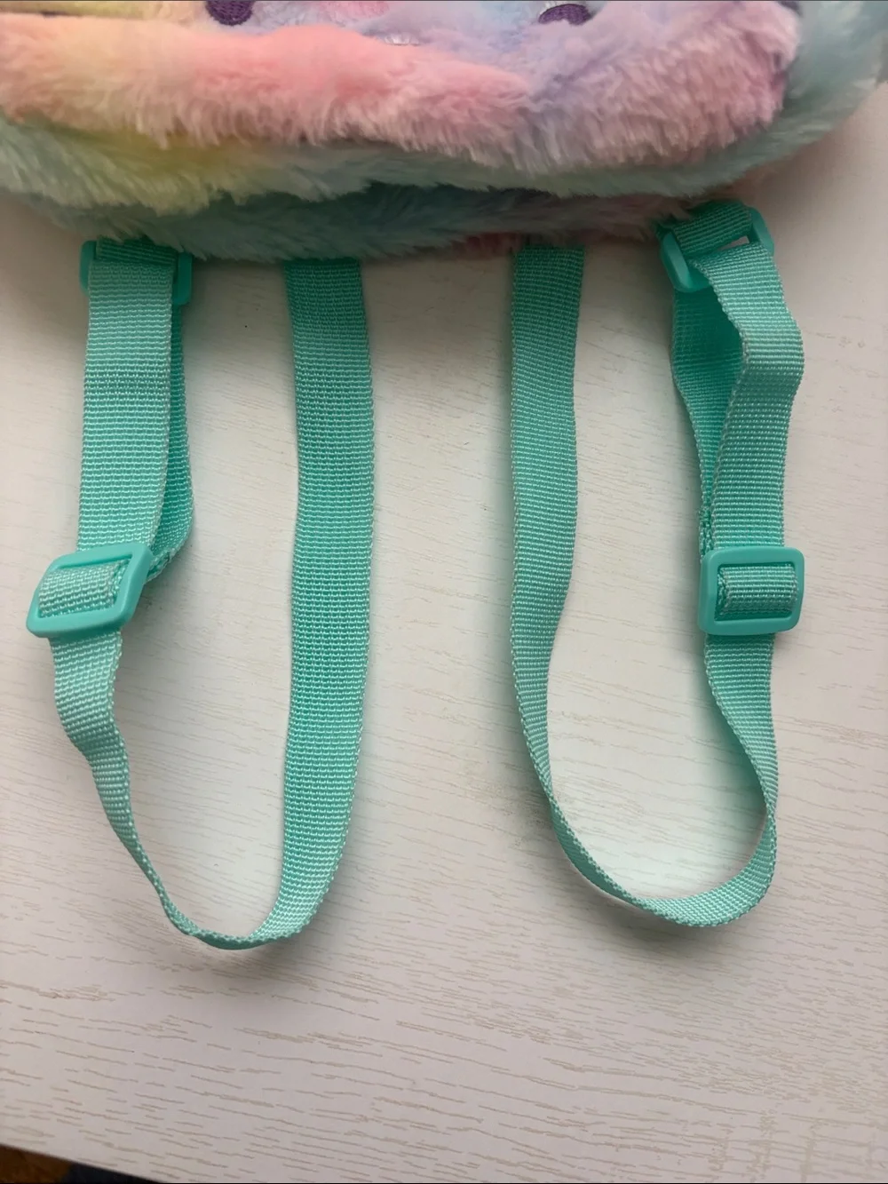 Hello Kitty Pastel Rainbow Plush Kids Backpack with Teal Straps